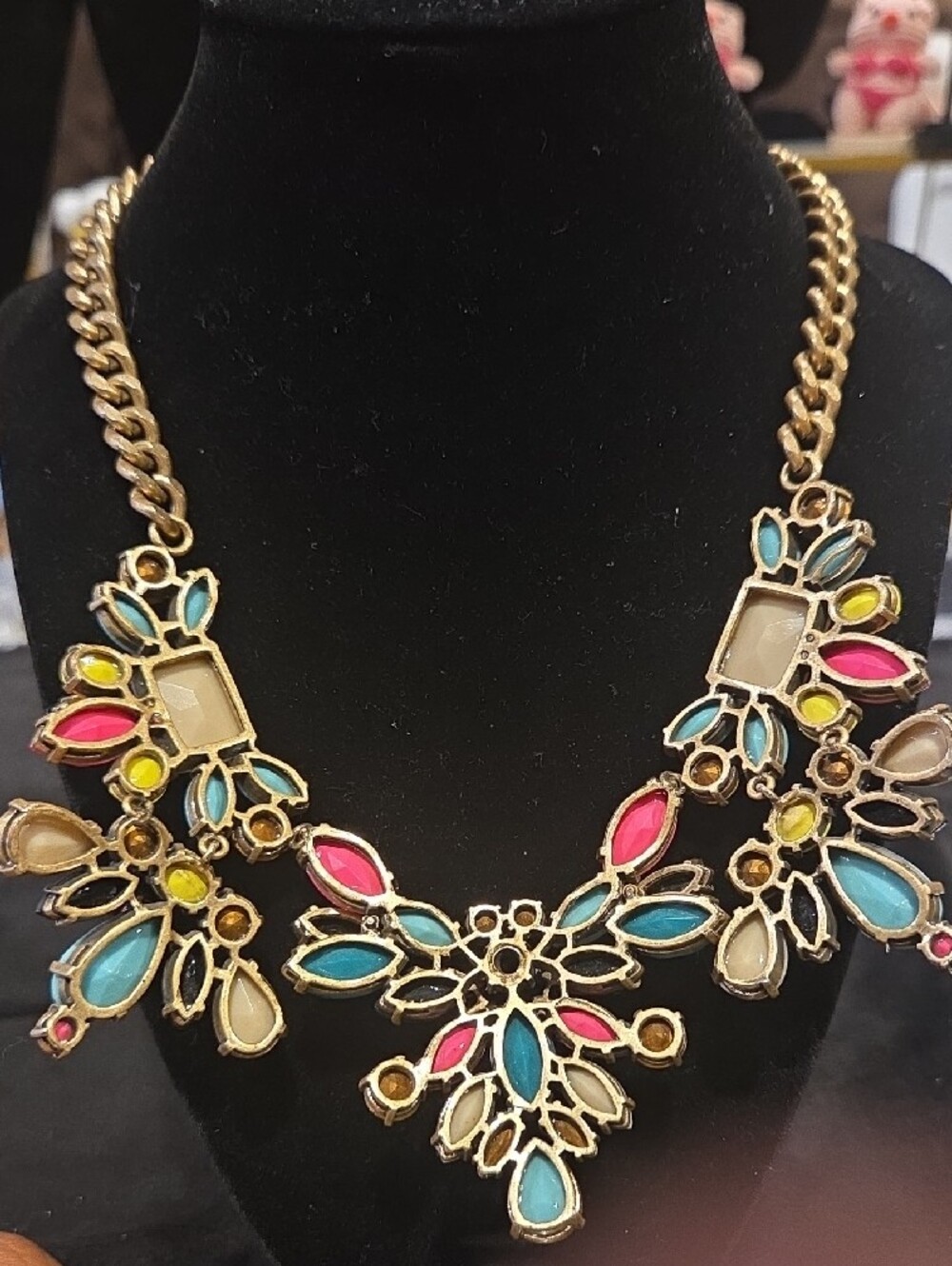 J. Crew Multicolor Floral Statement Necklace with Gold-Tone Chain - Picture 3 of 5